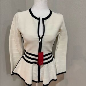 Carolina Herrera Cream and Black Peplum Blazer